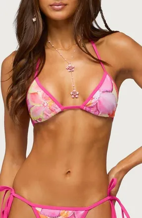 Edikted Hanai Floral Rhinestone Triangle Bikini Top in Pink at Nordstrom, Size X-Small