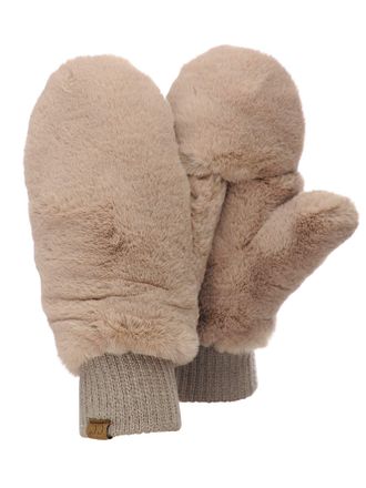 C.C Womens Faux Fur Wrist Length Fingerless Sherpa Lined Convertible Mittens Gloves - Brown - One Size