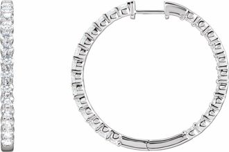 Diamond2Deal 14K Gold 4ct Lab-Grown Diamond Inside-Outside Hinged Hoop Earrings Clarity VS, Color F-G