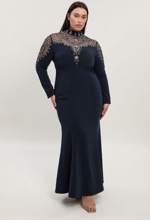 Karen Millen Womens Plus Size Premium Crystal Embellished Woven Maxi Dress - Blue - Size 22 UK