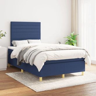 vidaXL Cama Box Spring Con Colch&oacute;n Tela Azul 120x200 Cm Vidaxl