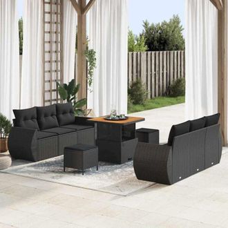 vidaXL Conjunto De Sof&aacute; De Jard&iacute;n 9 Pcs Negro Rat&aacute;n Sint&eacute;tico Vidaxl