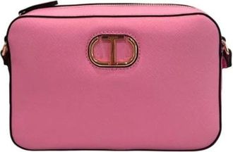 Twinset Leren Crossbodytas met Logo Detail - Dames - Schoudertassen - Roze - ONE Size - Leer - Tassen