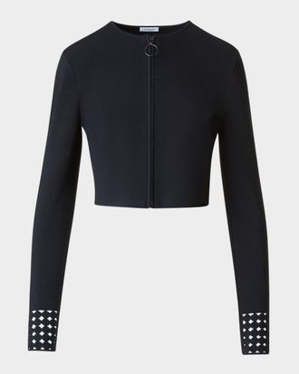 Akris Dot Lace-Cuff Knit Crop Zip Cardigan