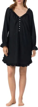 Eileen West Ruffle Cotton Nightgown in Black at Nordstrom, Size X-Small