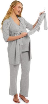 Everly Grey Analise During & After 5-Piece Maternity/Nursing Sleep Set for Mom & Baby in Heather Grey Solid at Nordstrom, Size X-Large