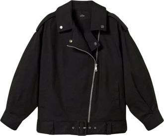 Twinset Zwarte Katoenen Bikerjas Actitude Collectie - Dames - Zomerjassen - Zwart - XS - Katoen - Jassen