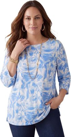 Jessica London Stretch Cotton Boatneck Tunic in Blue Brush Strokes at Nordstrom, Size 40