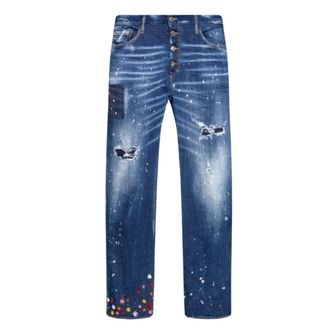 Dsquared2 Roadie Jean Bloemenpatroon Blauwe Jeans