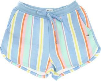 Tommy Hilfiger Blauw Gestreepte Fleece Shorts met Elastische Tailleband - Dames - Bermuda - Veelkleurig - M - Katoen - Korte Broeken