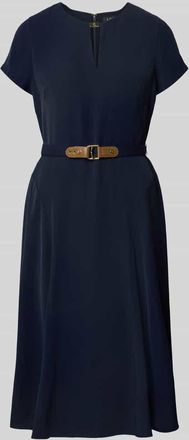 Lauren Ralph Lauren Knielanges Kleid mit Taillengürtel in Dunkelblau, Größe 34