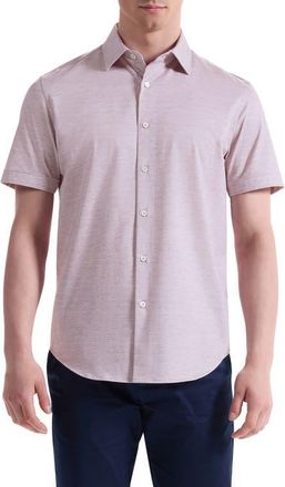 Bugatchi Miles OoohCotton Space Dye Short Sleeve Button-Up Shirt in Wood Rose at Nordstrom, Size Xxx-Large