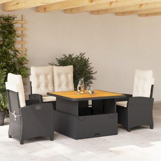 vidaXL Juego Comedor Jard&iacute;n 4 Piezas Con Cojines Rat&aacute;n Sint&eacute;tico Negro Vidaxl