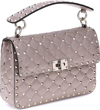 Valentino Garavani Womens Rockstud Spike Handbag Poudre Lamb Ovis Aries Handbags Hand Bags