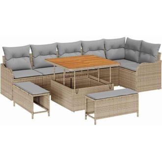 vidaXL Conjunto De Sof&aacute; De Jard&iacute;n 9 Pcs Beige Rat&aacute;n Sint&eacute;tico Vidaxl