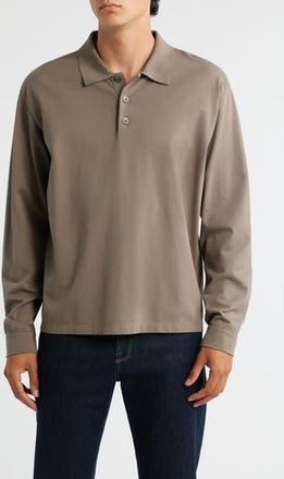 Frame Denim Long Sleeve Piqu&eacute; Polo in Smoky Mocha at Nordstrom Rack, Size Xx-Large