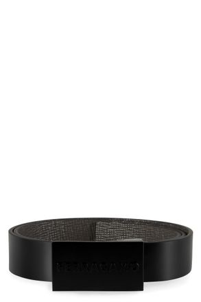 Ferragamo Black Solid Reversible Belt