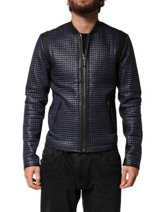 Dolce & Gabbana Blue Nylon Full Zip Bomber Men Jacket Pa+sheep Clothing