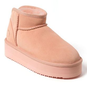 Dearfoams Fireside Kingston Genuine Shearling Platform Bootie in Peach Dust at Nordstrom, Size 10