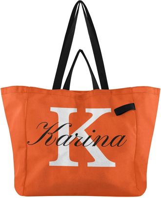 Generic Custom Neon Orange print Reusable Canvas Tote Bag, Heavy Duty Grocery Shopping Bag with Double Handles Hard Bottom Large Capacity Work Groceries Trave
