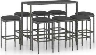 vidaXL Set Muebles Bar Jard&iacute;n 9 Piezas Y Cojines Rat&aacute;n Sint&eacute;tico Gris Vidaxl