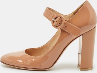 Gianvito Rossi Beige Patent Leather Mary Jane Pumps