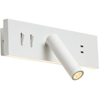 QAZQA Qazqa Moderno L&aacute;mpara De Pared Moderna Blanca Ajustable Con Usb-c Incl. Led - Modric Acero /pl&aacute;stico Rectangular Incluye Led Max. 2 X 32 Watt