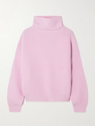 Isabel Marant Pullover A Collo Alto In Misto Lana Merino E Cashmere A Coste Brooke - Rosa