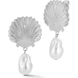 Sphera Milano Faux Pearl Seashell Drop Earrings in Silver at Nordstrom Rack