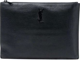 Saint Laurent Pre-owned Clutches, female, Black, Size: ONE SIZE Pre-owned Leather Zip Pouch