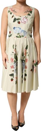 Dolce & Gabbana Beige Floral Sleeveless A-line Midi Womens Dress (Pre-Owned)