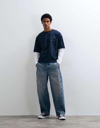 Asos Jeans a cilindro blu lavaggio medio con cuciture