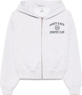 Sporty & Rich Felpa crop con zip e cappuccio - Grigio