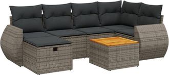 vidaXL Vidaxl - Set De Sof&aacute;s De Jard&iacute;n 7 Piezas Con Cojines Rat&aacute;n Pe Gris