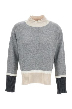 Lorena Antoniazzi Cropped Grey Sweater With Beige Ribbed Trims