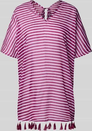 Venice Beach Tunika mit V-Ausschnitt und Bommeln in Bordeaux, Gr&ouml;&szlig;e 44