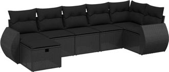 vidaXL Set De Comedor De Jard&iacute;n 7 Pzas Y Cojines Rat&aacute;n Sint&eacute;tico Negro Vidaxl