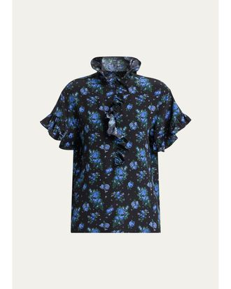Chlo&eacute; Floral Ruffled Silk Top