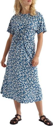 Seasalt Cornwall Water Mint Twist Front Organic Cotton Blend Midi Dress in Posy Press Dark Voyage at Nordstrom, Size 14
