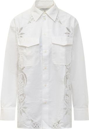 Marine Serre embroidered shirt - unisex - Recycled Cotton - M - White