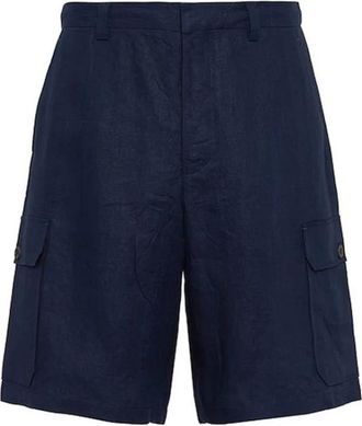 Prada Linnen Bermuda Shorts - Heren - Korte Broeken - Blauw - M - Linnen - Korte Broeken