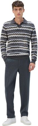 Missoni Long Sleeve Polo With V-neck And Zigzag Pattern in Grey & Beige at Nordstrom, Size 48 It