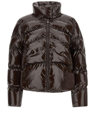 Pinko Dark Brown High Collar Quilted Nylon Down Jacket