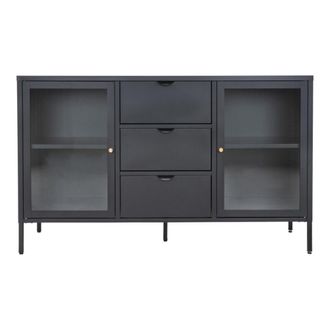 Moloo Aparador 2 puertas cristal y 3 cajones en metal negro 140x85cm
