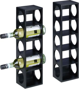 Relaxdays Relaxdays Set of 2 Wine Racks for 5 Bottles, Bamboo, HWD: 53 x 14 x 12 cm, Home, Kitchen & Bar, Bottle Holder, Black