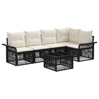 vidaXL Conjunto De Sof&aacute;s De Jard&iacute;n 6 Pcs Negro Rat&aacute;n Sint&eacute;tico Vidaxl