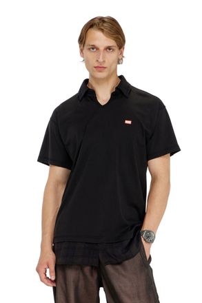 Diesel Jersey polo shirt with check flannel trims - Polos - Man - Black