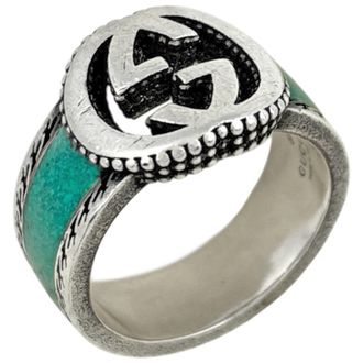 Gucci Silver Green Silver 925 Band Ring (Pre-Owned)