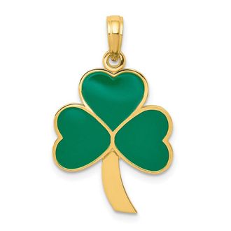 Diamond2Deal 10k Yellow Gold Green Enameled Shamrock Pendant