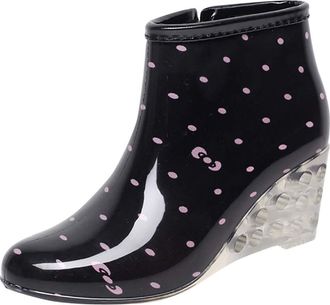 Generic Women Rain Boots Wedge Short Rain Boots Non-Slip Waterproof Water Shoes Women Orthopedic Shoes With Heel, pink, 8 UK